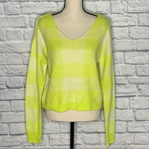TenSixtySherman Women's Neon Yellow Checkered Sweater - Picture 4 of 11